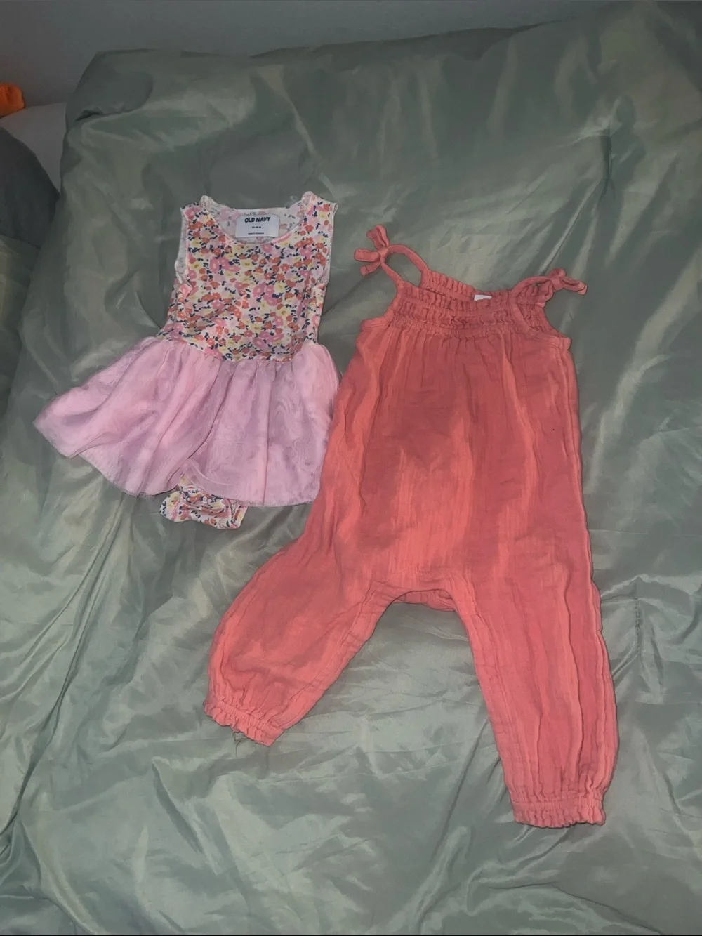 Old Navy Baby Girls Pink Floral Dress with Coral Tie-Strap Jumpsuit